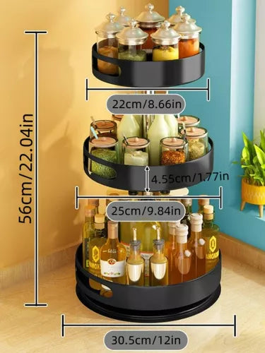 Organizador Cocina CIRCULAR Estantes Especiero Giratorio 3 Niveles